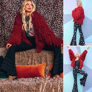 NWT $184 Show me your Mumu Mollie Jacket in Garnet Shag size S M 4 6 8 10